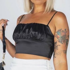 Princess Polly Black Satin Tank Top